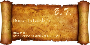 Bums Talamér névjegykártya